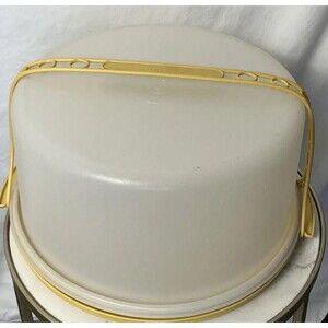 Tupperware‎ Cake Taker Carrier Bake Holder Harvest Gold Handle Lid Vintage1258-5